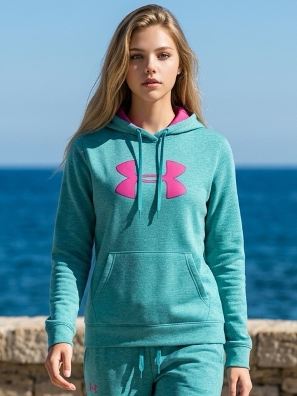 EUC Under Armour UA Unisex Heather Green Pullover Hoodie - Size Medium